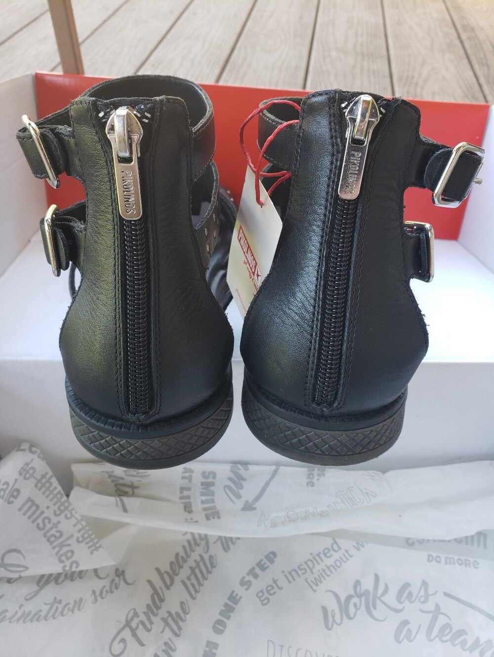 NEW /~10US/ PIKOLINOS Black Leather Silver Studded Sandals with Back Zip+Buckles - Picture 3 of 11